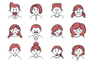 People doodle avatar set. Diversity old and young men and women. people with different hairstyles. Vector illustration in flat sketch style. Portraits icons set.