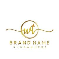 Initial WT handwriting logo with circle hand drawn template vector
