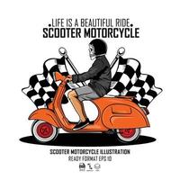 SKULL RIDING SCOOTER MOTORCYCLE ILLUSTRATION WITH A WHITE BACKGROUND vector