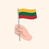 Cartoon Hand Holding Lithuanian Flag. Flag of Lithuania, Concept Illustration, Flat Design Isolated Vector. vector