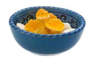 Jelly-candy in a bowl on white background photo