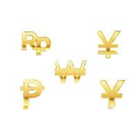 Set of shiny gold color currencies icon vector