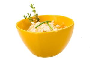 Fermented Cabbage in a bowl on white background photo