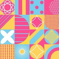 A background with a geometric pattern of the 20s, a template, a layout with elements of primitive forms. Background with retro Bauhaus pattern, vector abstract art of circle, triangle and square line