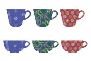 Vector set of cups with various patterns isolated on a white background