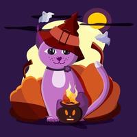 The halloween flat little purple cat vector