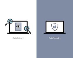 seguridad de datos y privacidad de datos para ver la diferencia vector