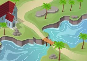 isometric beautiful park with river vector