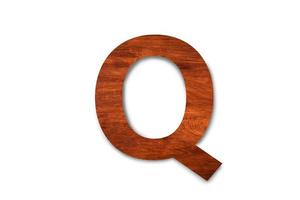 Modern wooden alphabet letter Q isolated on white background with clipping path for design photo