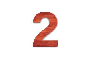 Beautiful Sign number two material wood isolated on white background with clipping path for design photo