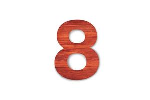 Beautiful Sign number eight material wood isolated on white background with clipping path for design photo