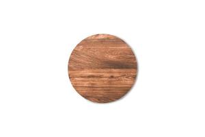 Empty round wooden cutting board isolated on white background with clipping path for work or design photo