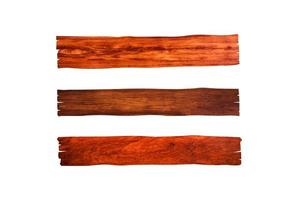 closeup view of three horizontal wooden plank isolated on white background with clipping path for design or work photo