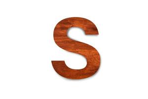 Modern wooden alphabet letter S isolated on white background with clipping path for design photo