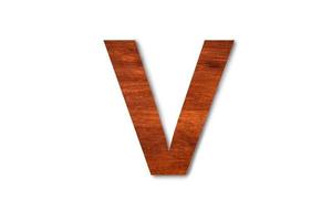 Modern wooden alphabet letter V isolated on white background with clipping path for design photo