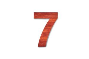Beautiful Sign number seven material wood isolated on white background with clipping path for design photo