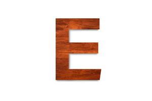 Modern wooden alphabet letter E isolated on white background with clipping path for design photo