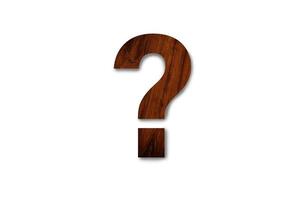 Dark wood texture question mark symbol isolated on white background. Clipping path for design photo