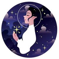 girl among clouds and stars, girl in the sky, moon girl vector