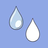 A set of images, a large elongated drop of water, splashes, a vector illustration in cartoon style on a colored background