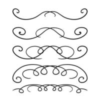 A set of symmetrical vector dividers with large swirls, hand-drawn with a black line, isolated borders for a design template