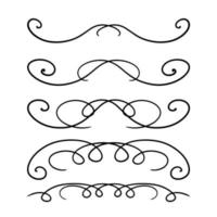 A set of symmetrical vector dividers with large swirls, hand-drawn with a black line, isolated borders for a design template