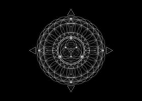 geometría sagrada, flor de la vida, mandala de flor de loto. logotipo vintage de neón blanco símbolo de armonía y equilibrio, adorno geométrico brillante, relajación de yoga, vector aislado en fondo negro