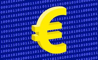 Euro symbol isolated on zero and one binary code. Digital euro CBDC vector
