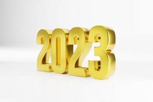 2023 Happy New Year Golden 3D Text - 3D Illustration Render photo