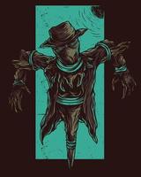 cowboy skull ghost figure vector illustration artwork displayed like a scarecrow