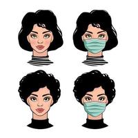 chicas con máscaras médicas protectoras vector