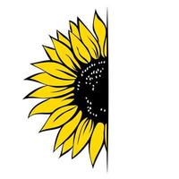 plantilla de monograma de girasol, medio girasol, ilustración vectorial dibujada a mano vector