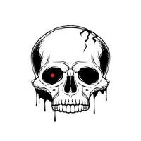 Hand drawn human skull with with glowing red eye vector