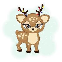 Cute Christmas reindeer with garland vector illustration