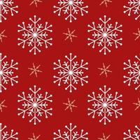 Snowflakes seamless pattern of white and gold snowflakes on a red background. vector