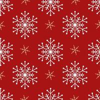 Snowflakes seamless pattern of white and gold snowflakes on a red background. vector