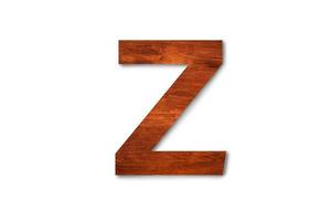 Modern wooden alphabet letter Z isolated on white background with clipping path for design photo