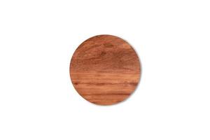 Round wooden cutting board isolated on white background with clipping path for work or design photo