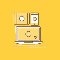 computadora. dispositivos. móvil. sensible. icono lleno de línea plana de tecnología. hermoso botón de logotipo sobre fondo amarillo para ui y ux. sitio web o aplicación móvil vector