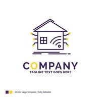 diseño del logotipo del nombre de la empresa para la automatización. hogar. casa. inteligente. la red. diseño de marca púrpura y amarillo con lugar para eslogan. plantilla de logotipo creativo para pequeñas y grandes empresas. vector