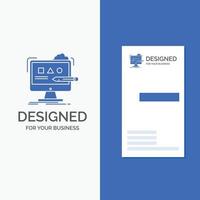logotipo de empresa para el arte. computadora. diseño. digital. estudio. plantilla de tarjeta de visita de negocio azul vertical. vector