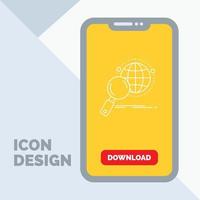 global. globe. magnifier. research. world Line Icon in Mobile for Download Page vector