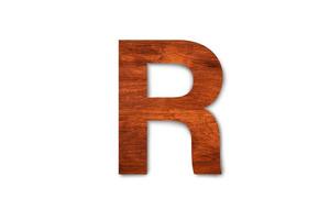 Modern wooden alphabet letter R isolated on white background with clipping path for design photo