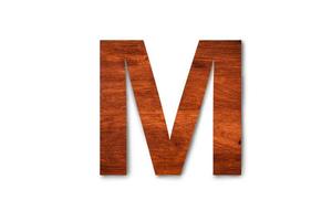 Modern wooden alphabet letter M isolated on white background with clipping path for design photo