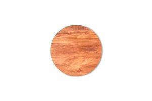 Empty round wooden cutting board isolated on white background with clipping path for work or design photo