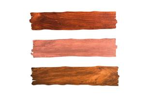 closeup view of three horizontal wooden plank isolated on white background with clipping path for design or work photo