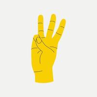 conjunto de gestos manos humanas coloridas contando. dedos expresando los números 3. mostrando los dedos para contar del uno al cinco. votando y señalando, hola cinco, dedo número uno, voto electoral. vector