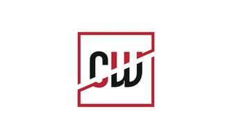 CW logo design. Initial CW letter logo monogram design in black and red color with square shape. Pro vector