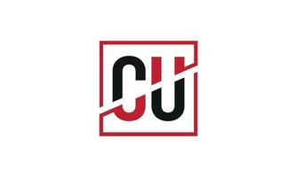 CU logo design. Initial CU letter logo monogram design in black and red color with square shape. Pro vector