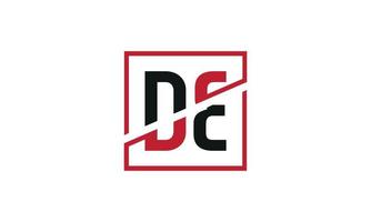 DE logo design. Initial DE letter logo monogram design in black and red color with square shape. Pro vector